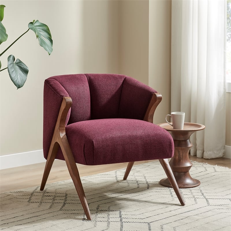 NPD Furniture Florence Fabric Accent Chair Brown Legs in Havana Maroon
