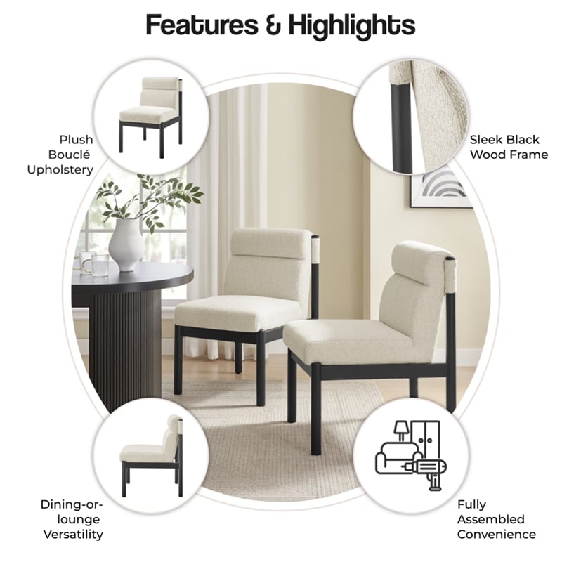 NPD Furniture Micah Boucle Dining Side Chair Black Frame in Palladian Beige