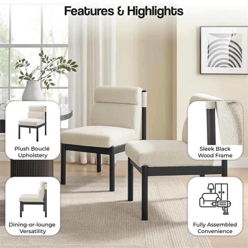 NPD Furniture Micah Boucle Dining Side Chair Black Frame in Palladian Beige