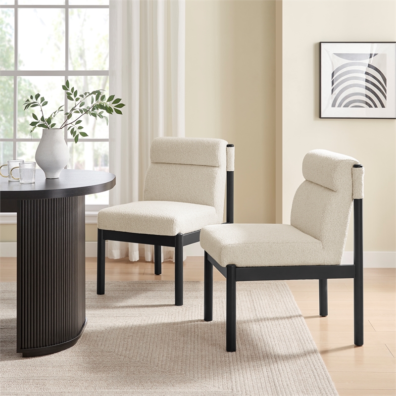 NPD Furniture Micah Boucle Dining Side Chair Black Frame in Palladian Beige