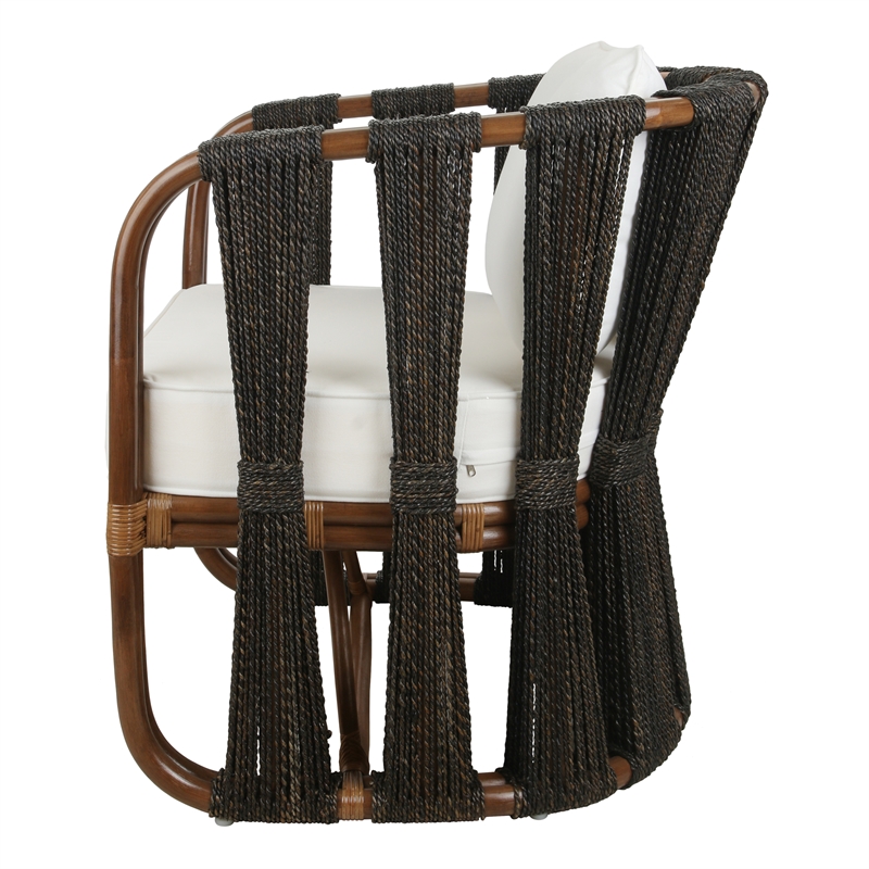 NPD Furniture Shanaya Rattan Accent Arm Chair w/ Abaca in Cane Brown