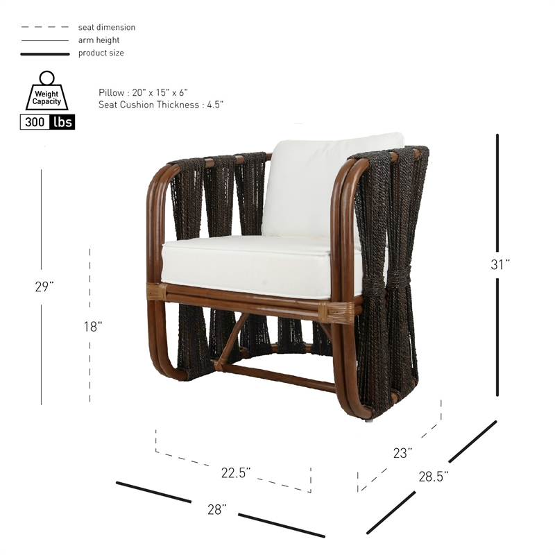 NPD Furniture Shanaya Rattan Accent Arm Chair w/ Abaca in Cane Brown