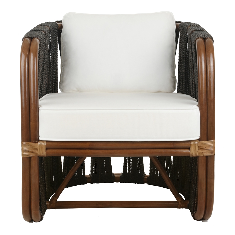 NPD Furniture Shanaya Rattan Accent Arm Chair w/ Abaca in Cane Brown