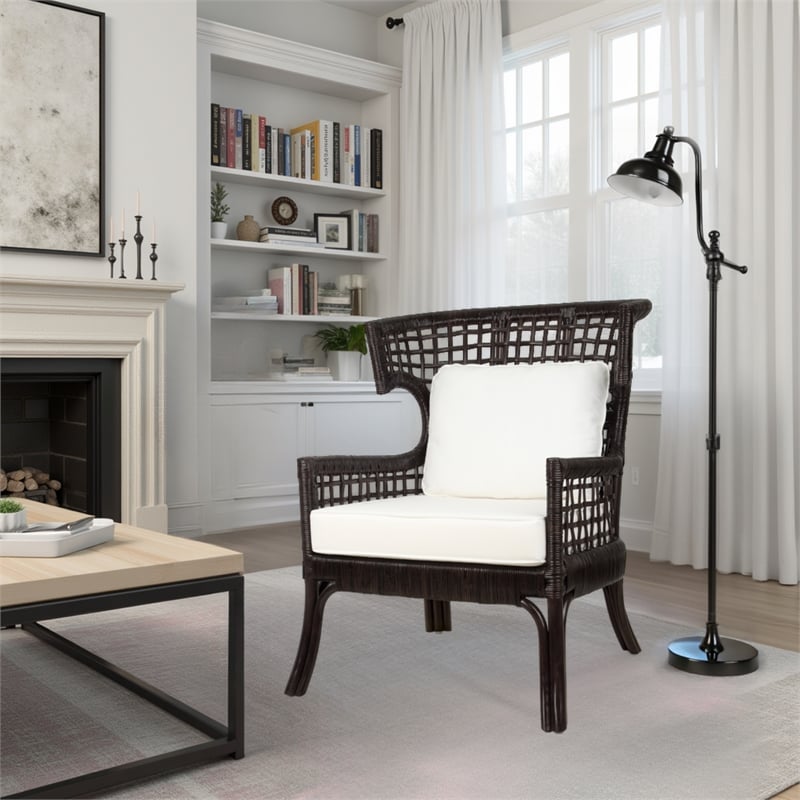 NPD Furniture Zelma Rattan Accent Arm Chair in Espresso Brown