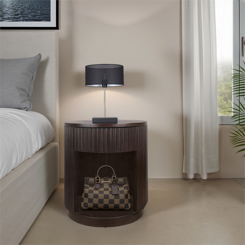 NPD Furniture Truro Round Nightstand/Side Table in Dark Brown