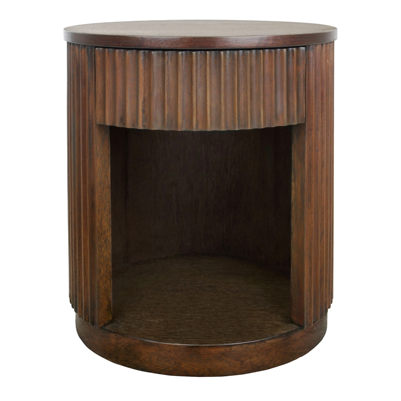 NPD Furniture Truro Round Nightstand/Side Table in Rustic Walnut