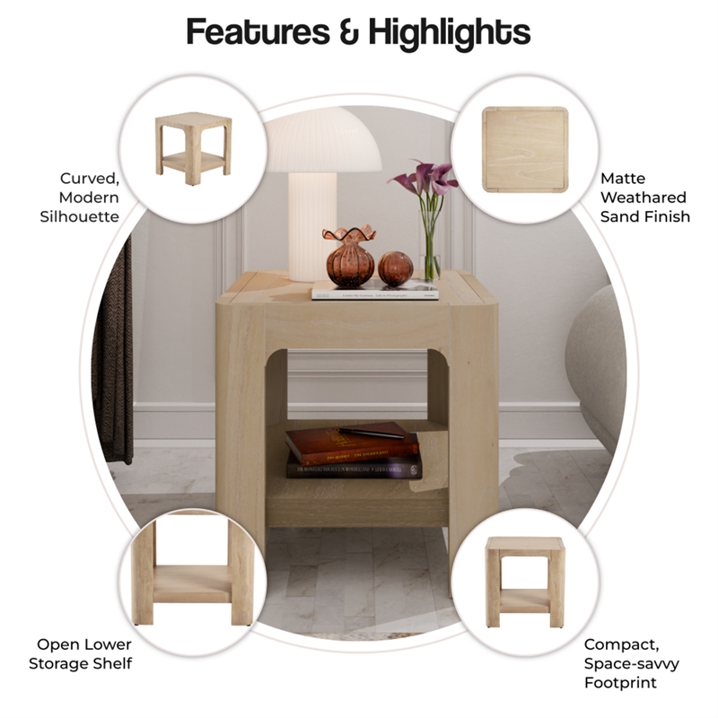 NPD Furniture Trevin KD Side/End Table with Open Shelf in Weathered Sand