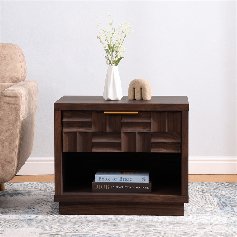 NPD Furniture Dreighton KD Nightstand/Side Table 1 Drawer in Coffee Brown
