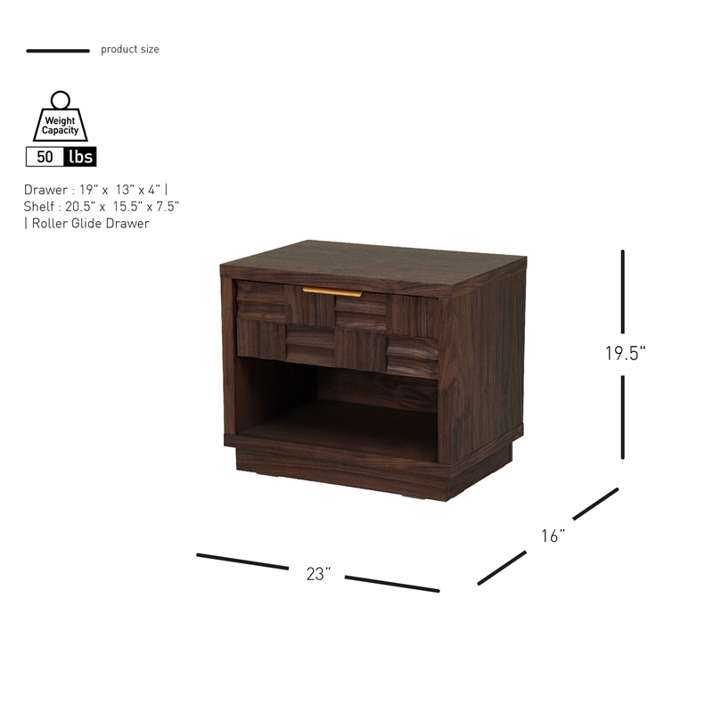 NPD Furniture Dreighton KD Nightstand/Side Table 1 Drawer in Coffee Brown