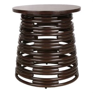 NPD Furniture Zeke Rattan Side/End Table w/ Wood Top in Espresso Brown