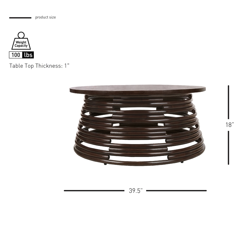 New Pacific Direct Zeke Rattan Coffee Table w/ Wood Top in Espresso Brown