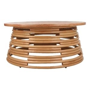 New Pacific Direct Zeke Rattan Coffee Table w/ Wood Top in Honey