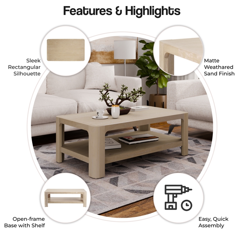 NPD Furniture Trevin KD Rectangular Coffee Table in Weathered Sand