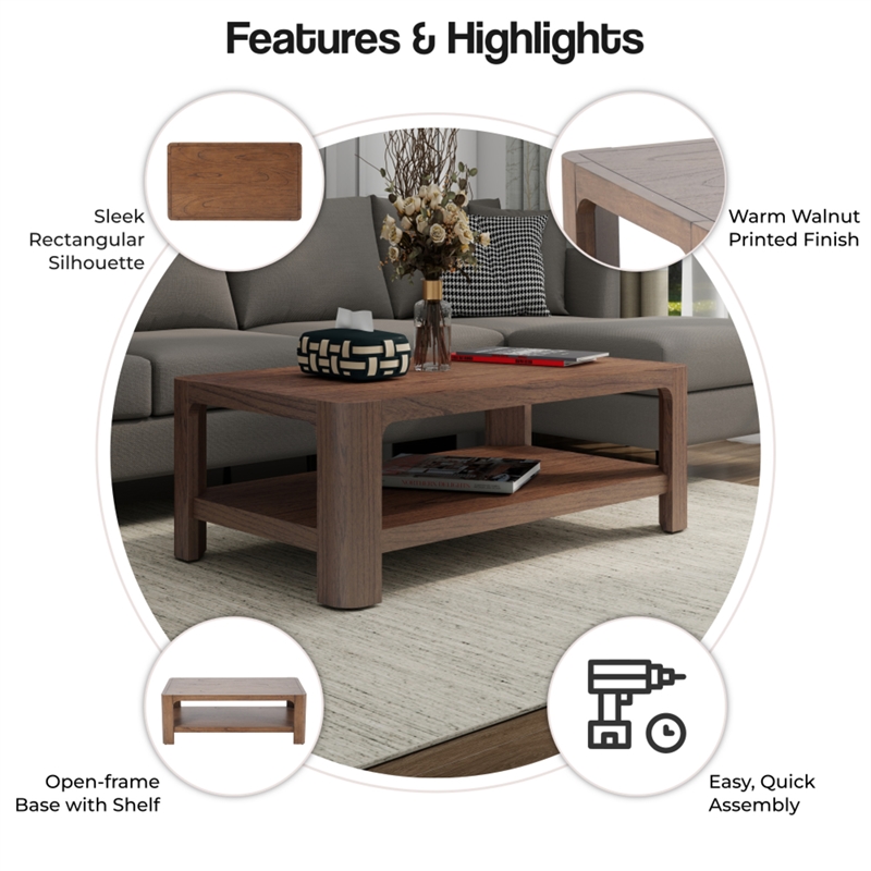 NPD Furniture Trevin KD Rectangular Coffee Table in Walnut