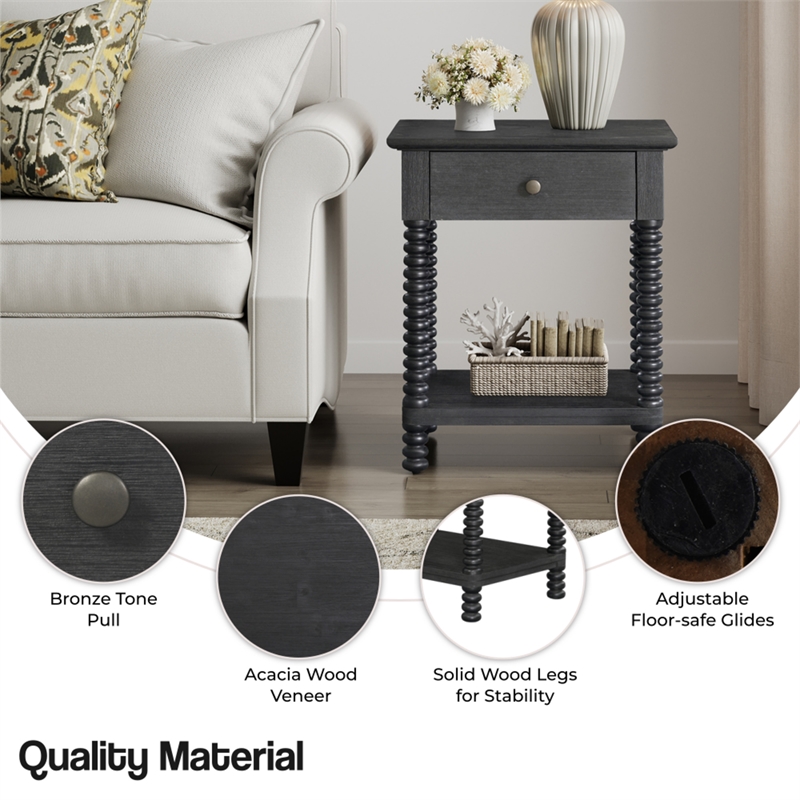 NPD Furniture Azella KD Nightstand/Side Table in Alto Black