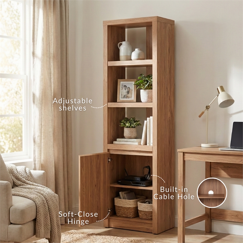 NPD Furniture Larson Shelf w/ Cabinet in Terra Oak