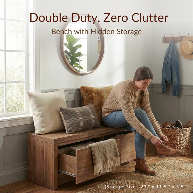 NPD Furniture Larson Entryway Storage Bench in Terra Oak