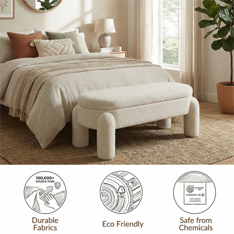 NPD Furniture Bowden Chenille Bench in Salzburg Beige