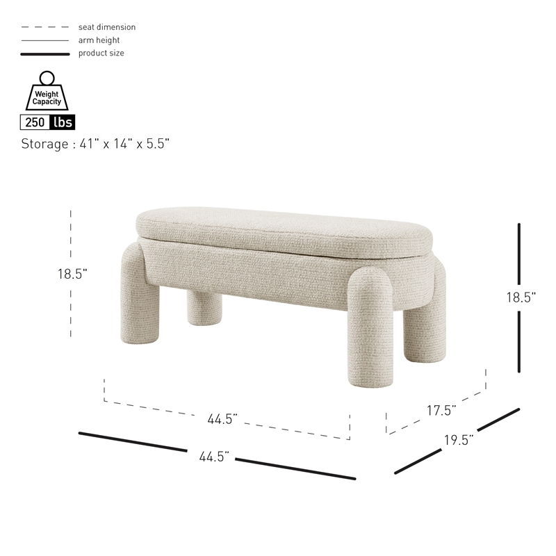 NPD Furniture Bowden Chenille Bench in Salzburg Beige