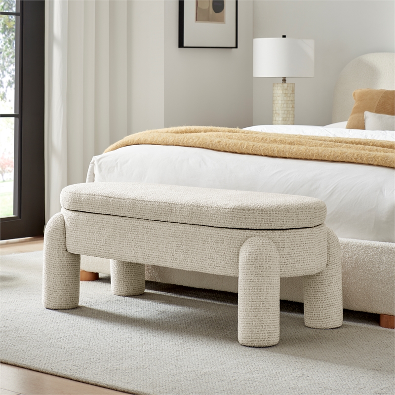 NPD Furniture Bowden Chenille Bench in Salzburg Beige