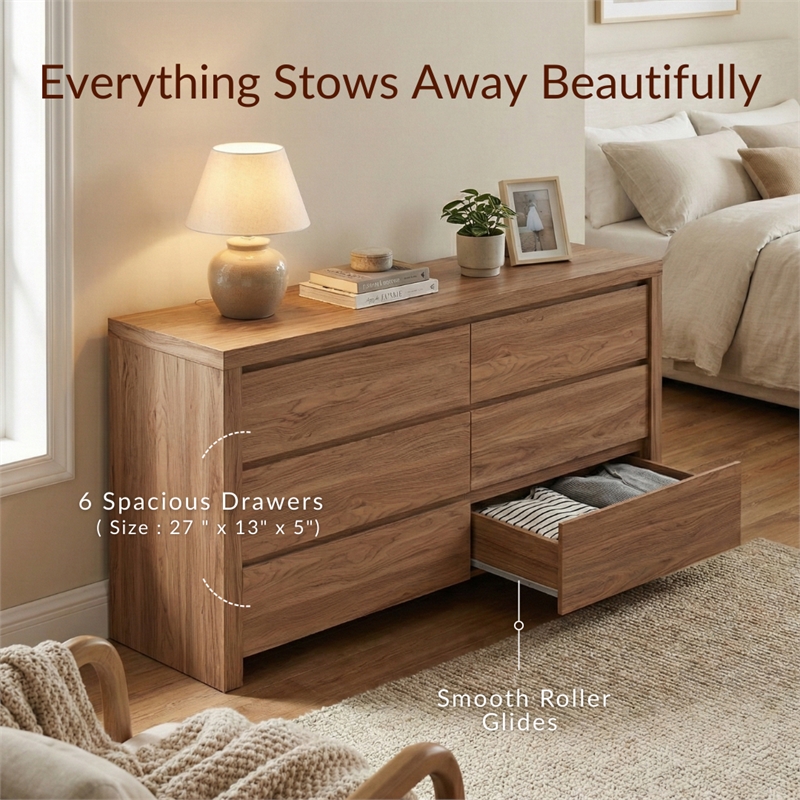 NPD Furniture Larson Dresser 6 Drawers in Terra Oak