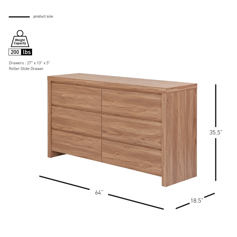 NPD Furniture Larson Dresser 6 Drawers in Terra Oak