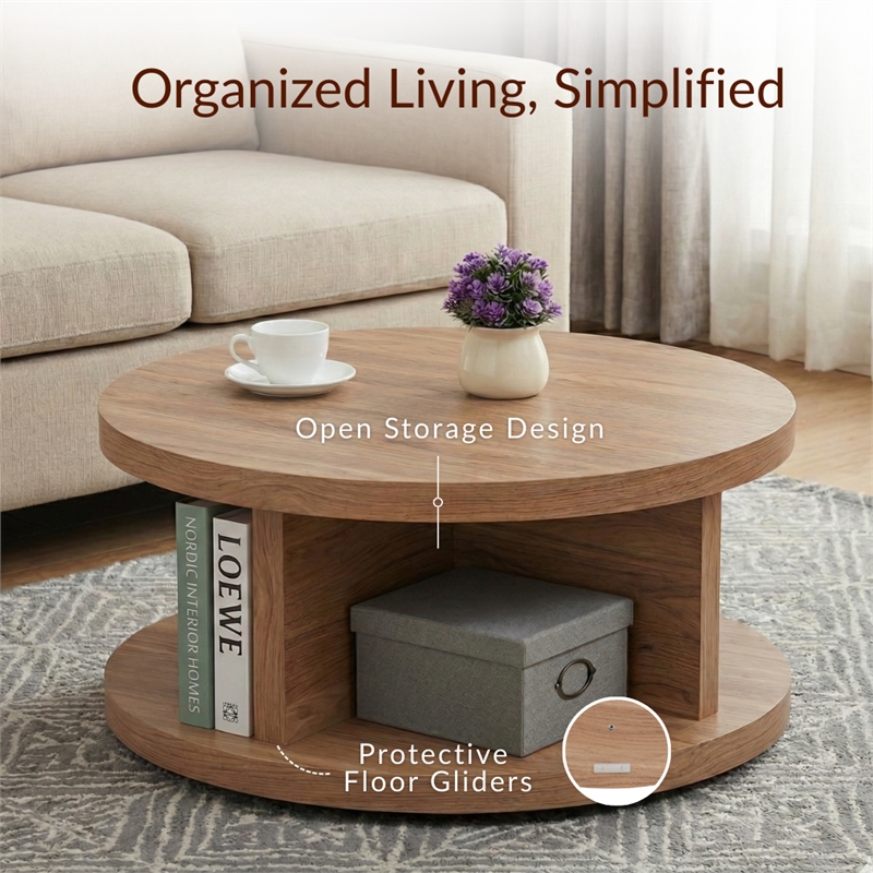 NPD Furniture Larson Round Coffee Table in Terra Oak