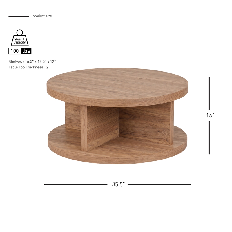 NPD Furniture Larson Round Coffee Table in Terra Oak