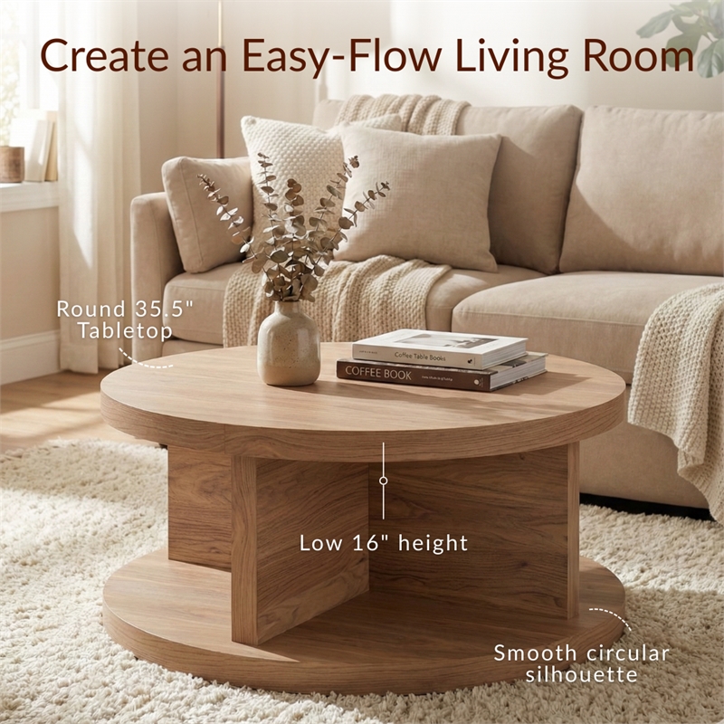 NPD Furniture Larson Round Coffee Table in Terra Oak