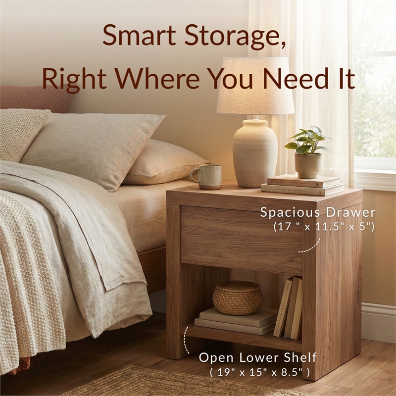 NPD Furniture Larson Nightstand/Side Table in Terra Oak
