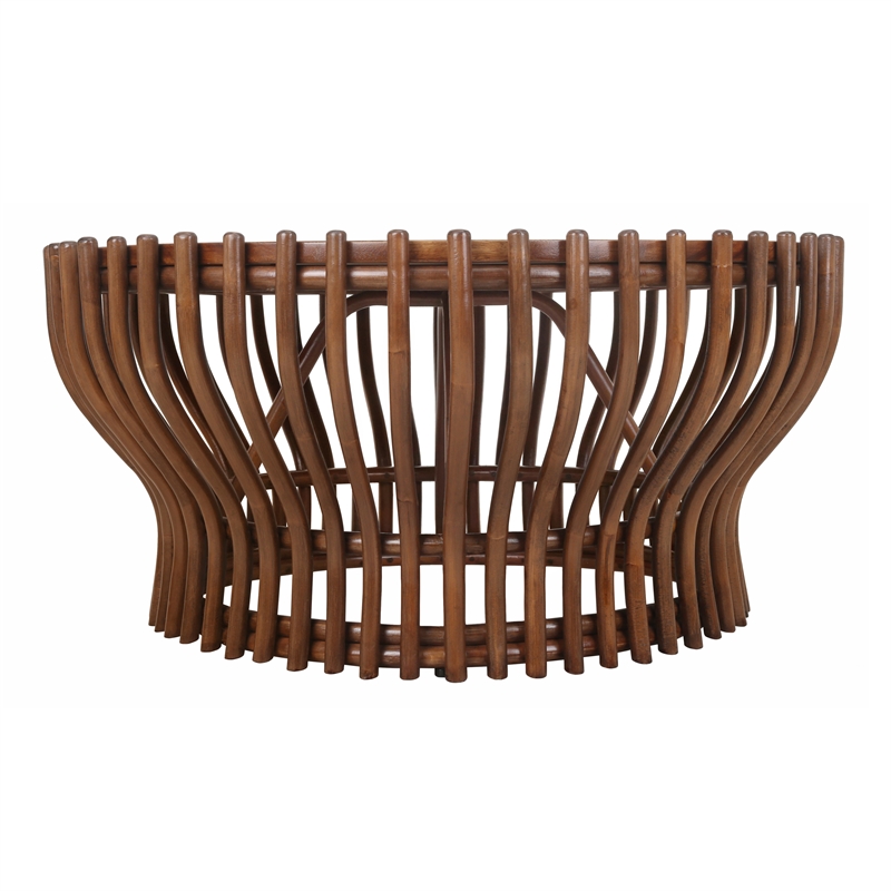 NPD Furniture Sona Rattan Coffee Table w/ Wood Top in Cane Brown