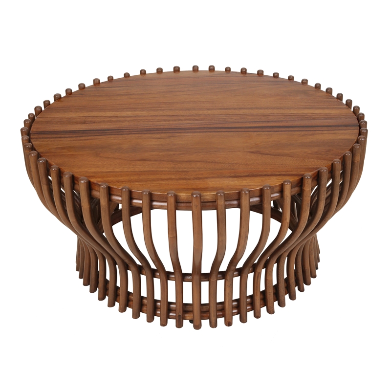 NPD Furniture Sona Rattan Coffee Table w/ Wood Top in Cane Brown