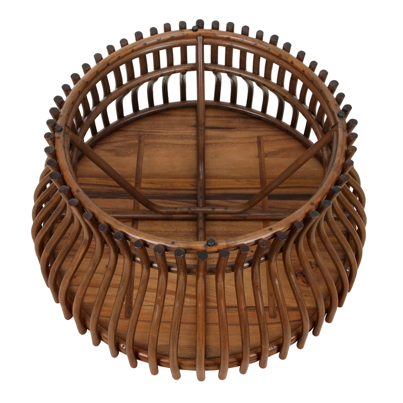 NPD Furniture Sona Rattan Coffee Table w/ Wood Top in Cane Brown