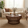 NPD Furniture Sona Rattan Coffee Table w/ Wood Top in Cane Brown
