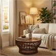 NPD Furniture Sona Rattan Coffee Table w/ Wood Top in Cane Brown