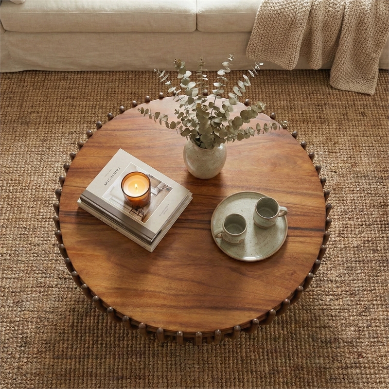 NPD Furniture Sona Rattan Coffee Table w/ Wood Top in Cane Brown