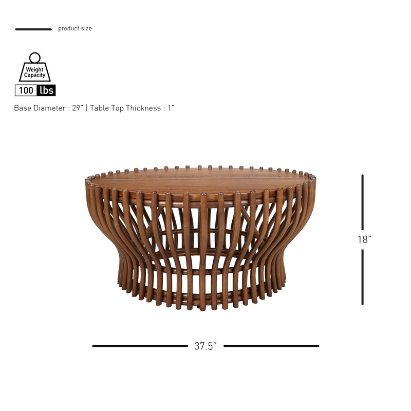 NPD Furniture Sona Rattan Coffee Table w/ Wood Top in Cane Brown
