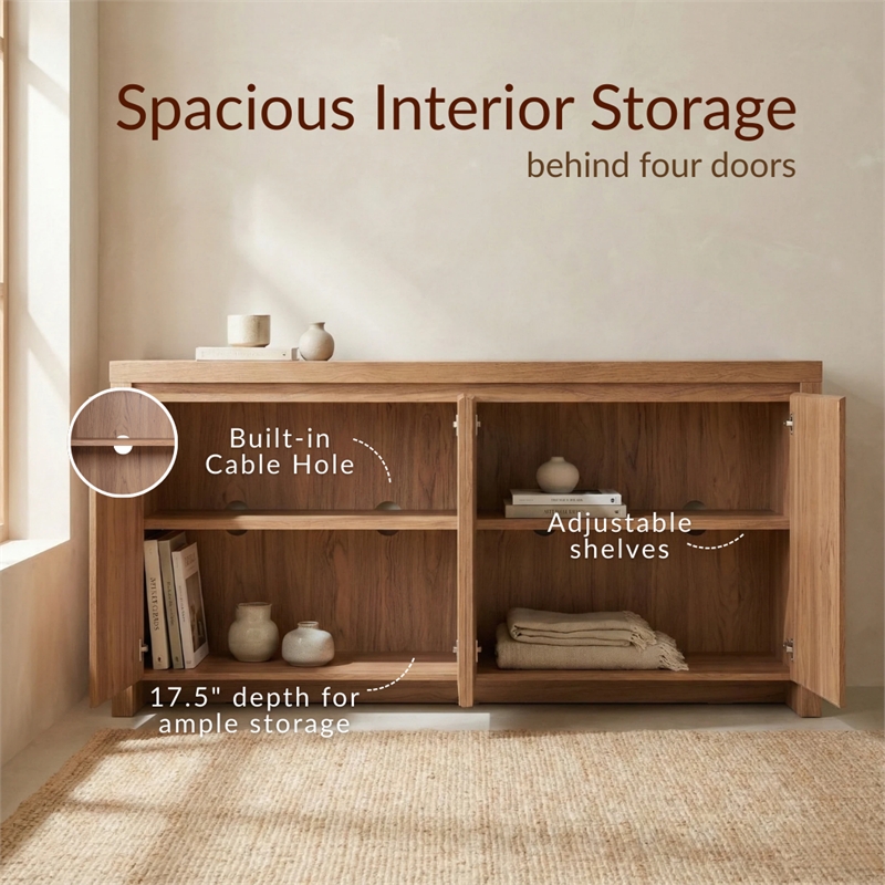 NPD Furniture Larson Buffet/Sideboard 4 Doors in Terra Oak