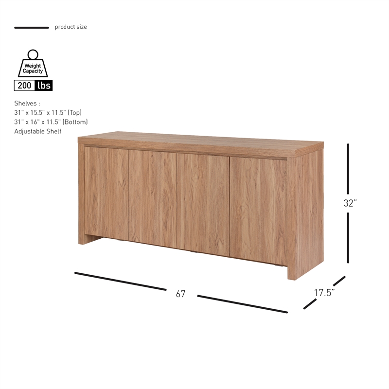 NPD Furniture Larson Buffet/Sideboard 4 Doors in Terra Oak
