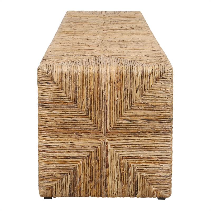 NPD Furniture Kanza Abaca Bench in Natural Banana Leaf & Solid Mahogany Wood