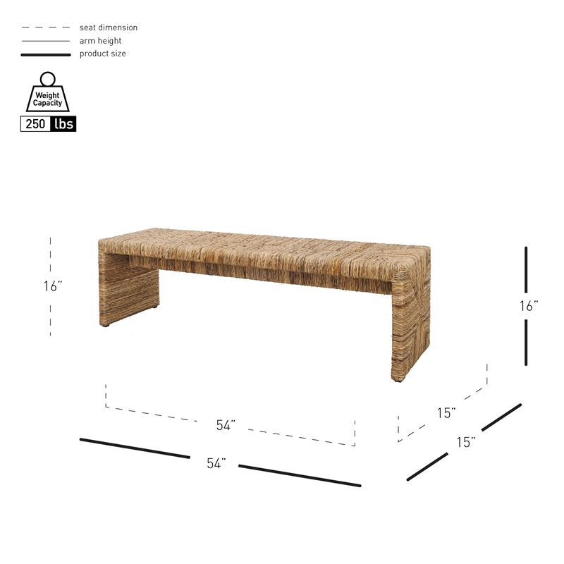 NPD Furniture Kanza Abaca Bench in Natural Banana Leaf & Solid Mahogany Wood