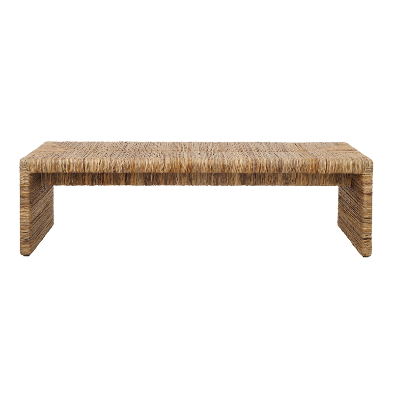 NPD Furniture Kanza Abaca Bench in Natural Banana Leaf & Solid Mahogany Wood