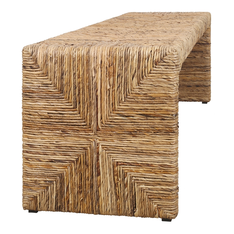 NPD Furniture Kanza Abaca Bench in Natural Banana Leaf & Solid Mahogany Wood