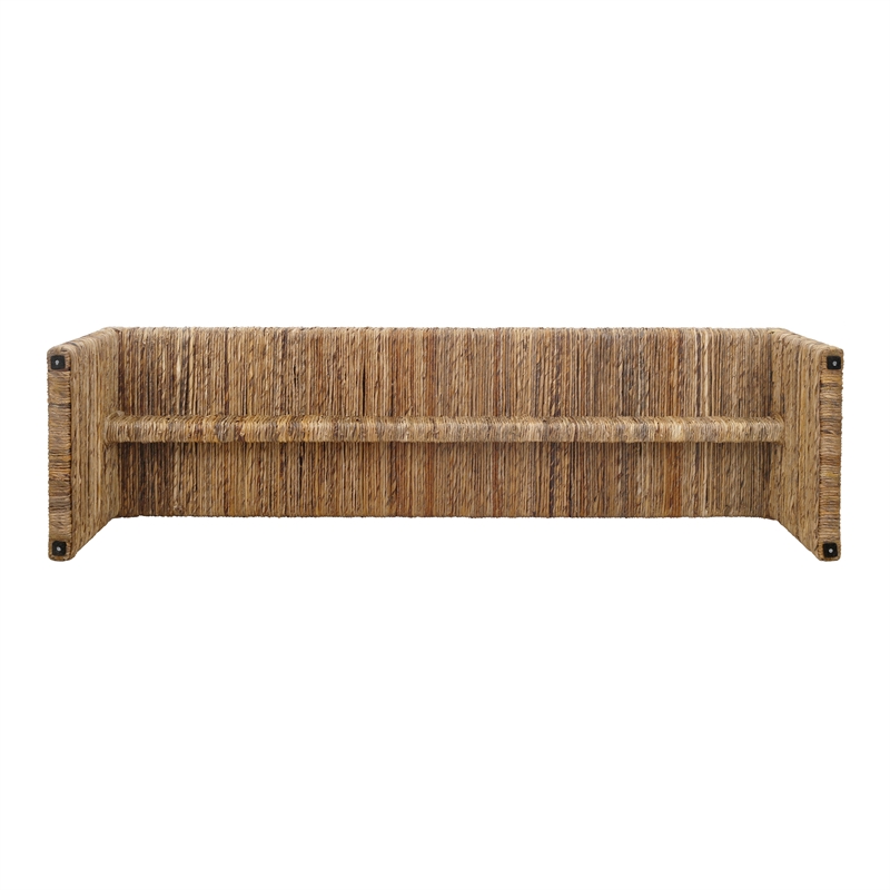 NPD Furniture Kanza Abaca Bench in Natural Banana Leaf & Solid Mahogany Wood
