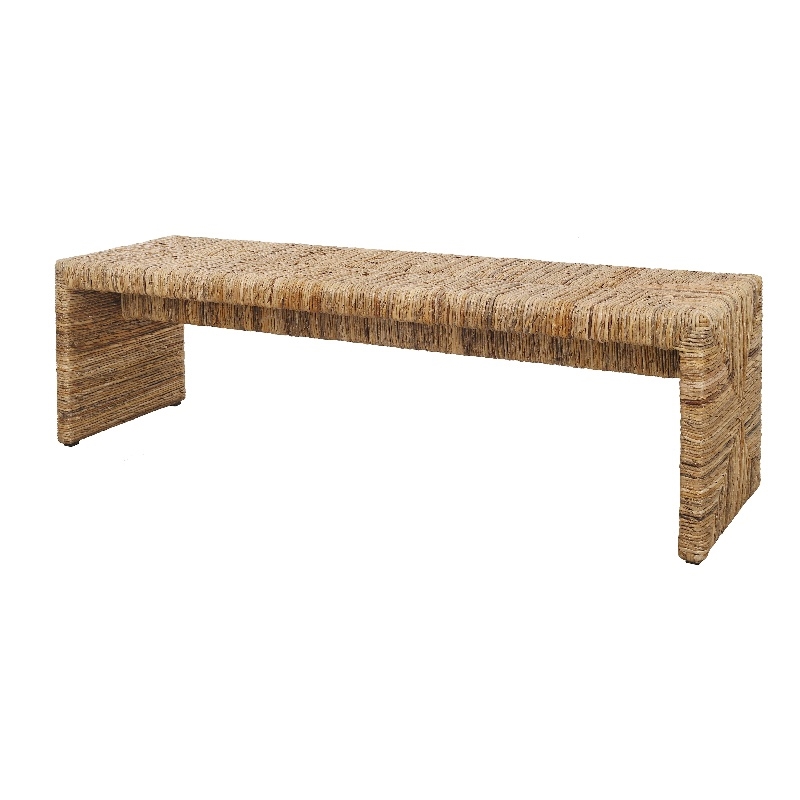 NPD Furniture Kanza Abaca Bench in Natural Banana Leaf & Solid Mahogany Wood