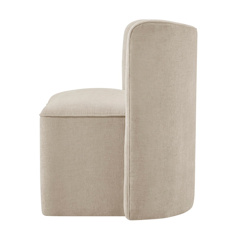 NPD Furniture Morraine Chenille Dining Side Chair w/ Casters in Beige