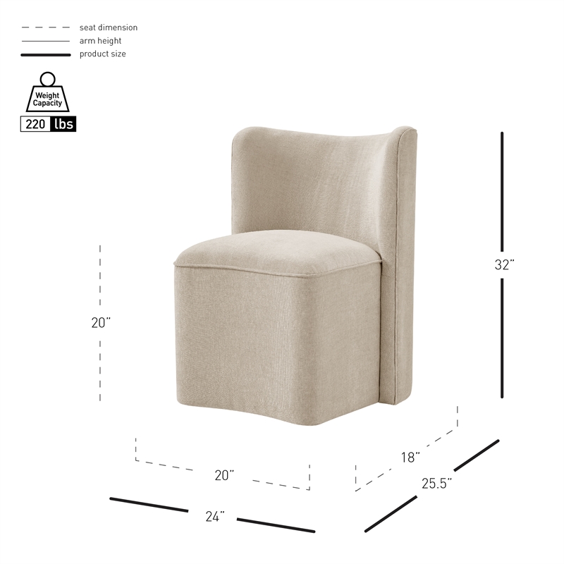 NPD Furniture Morraine Chenille Dining Side Chair w/ Casters in Beige