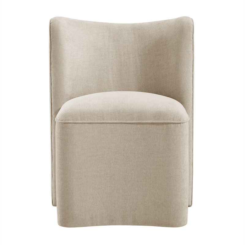 NPD Furniture Morraine Chenille Dining Side Chair w/ Casters in Beige