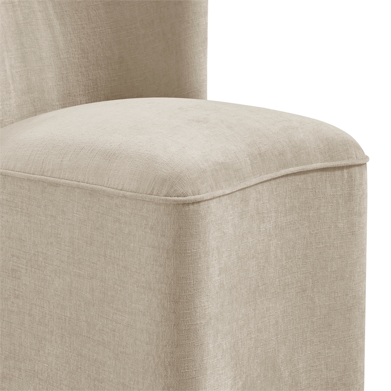 NPD Furniture Morraine Chenille Dining Side Chair w/ Casters in Beige