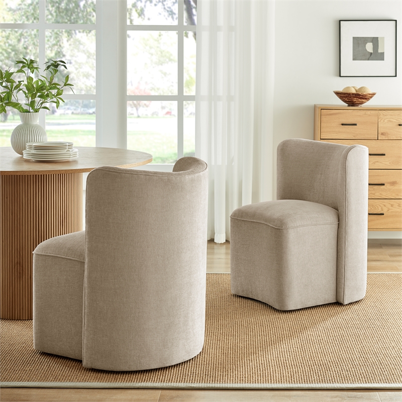 NPD Furniture Morraine Chenille Dining Side Chair w/ Casters in Beige